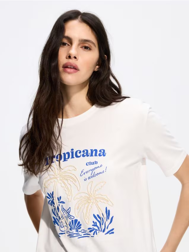 Reserved - T-shirt z nadrukiem - biały