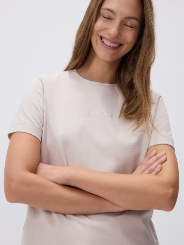 Reserved - Bawełniany t-shirt z nadrukiem - beżowy