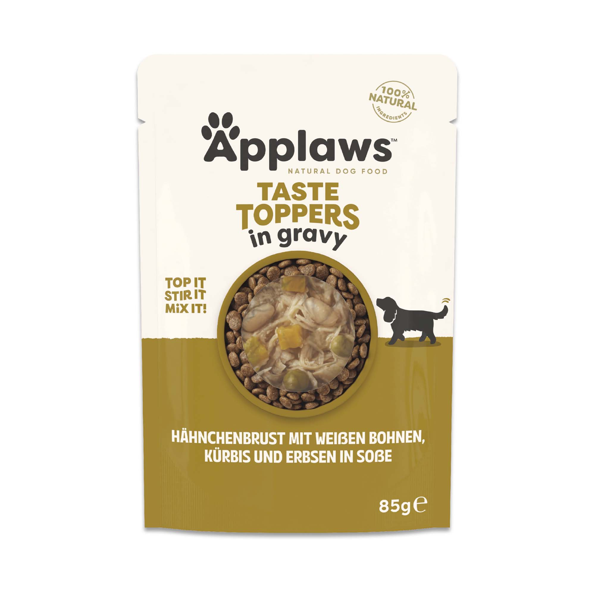 Applaws Taste Toppers w sosie, 12 x 85 g - Kurczak, groszek, dynia i biała fasola