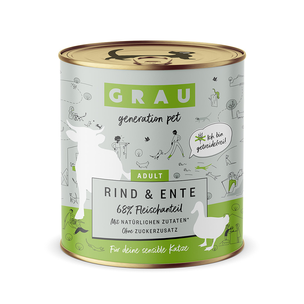 GRAU Adult, bez zbóż, 6 x 800 g - Wołowina i kaczka