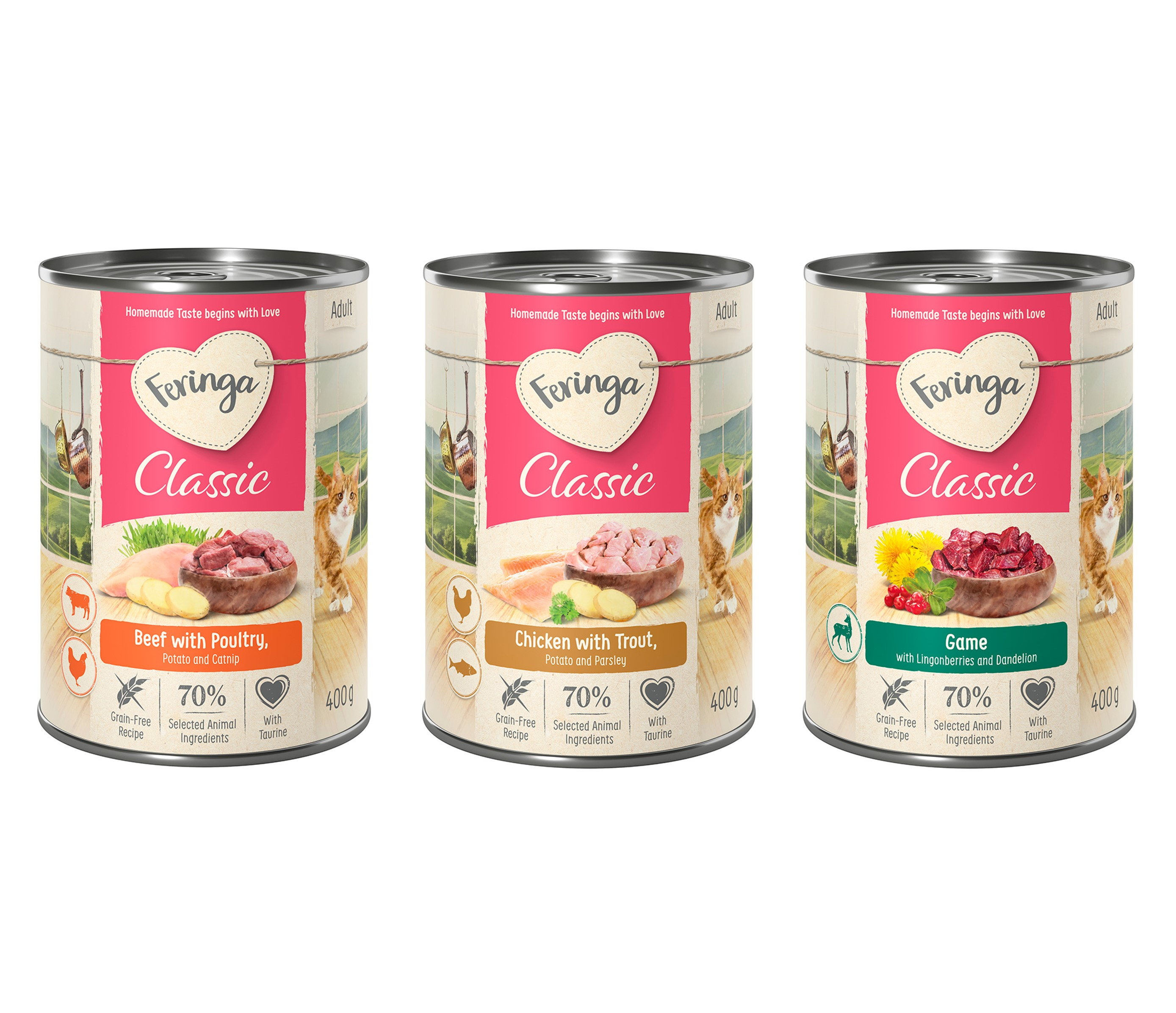 Feringa Classic Meat Menu, 6 x 400 g  - Pakiet mieszany 3 (Dziczyzna, wołowina i drób, kurczak i pstrąg)