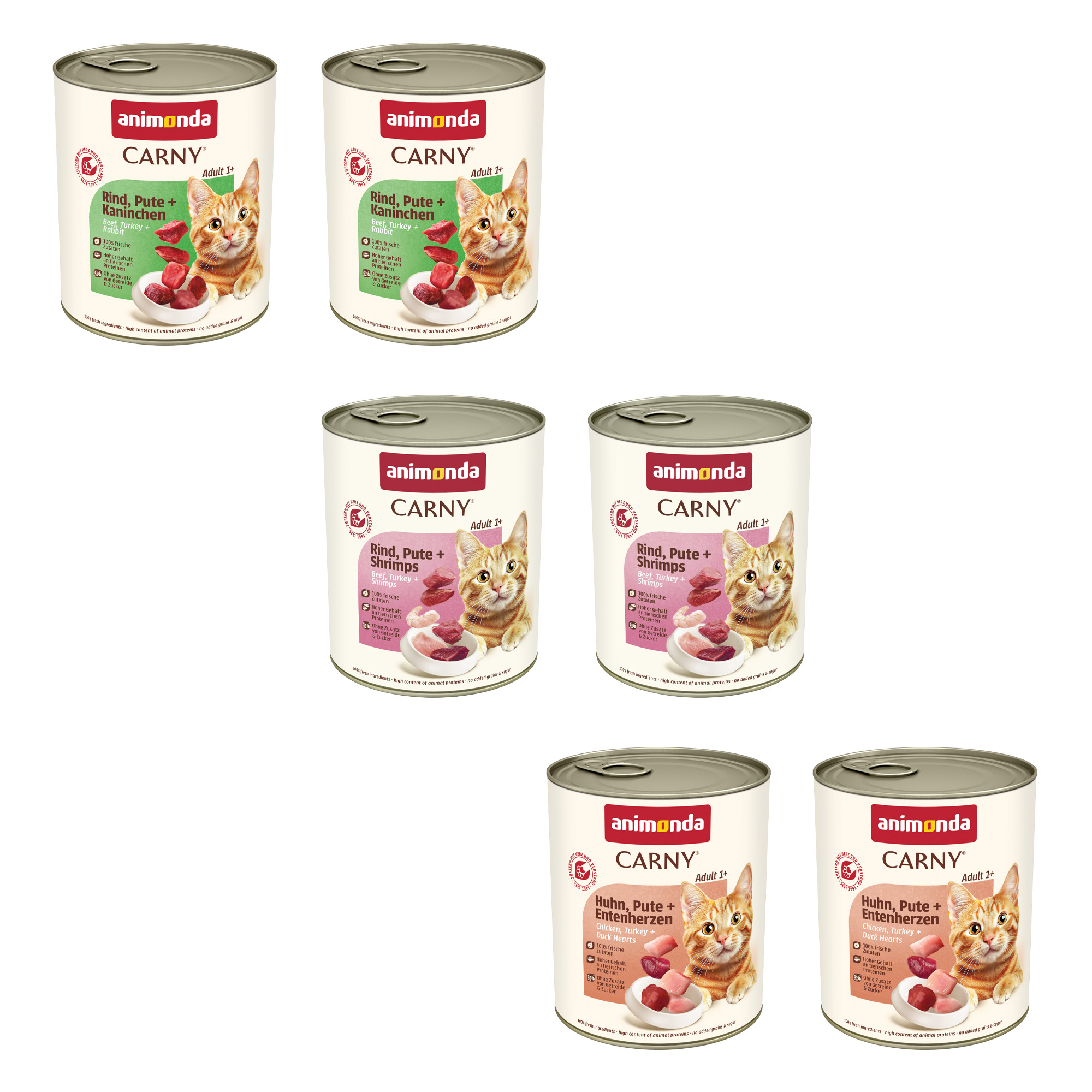 animonda Carny Adult, 6 x 800 g - 3 smaki, Mieszany pakiet 2