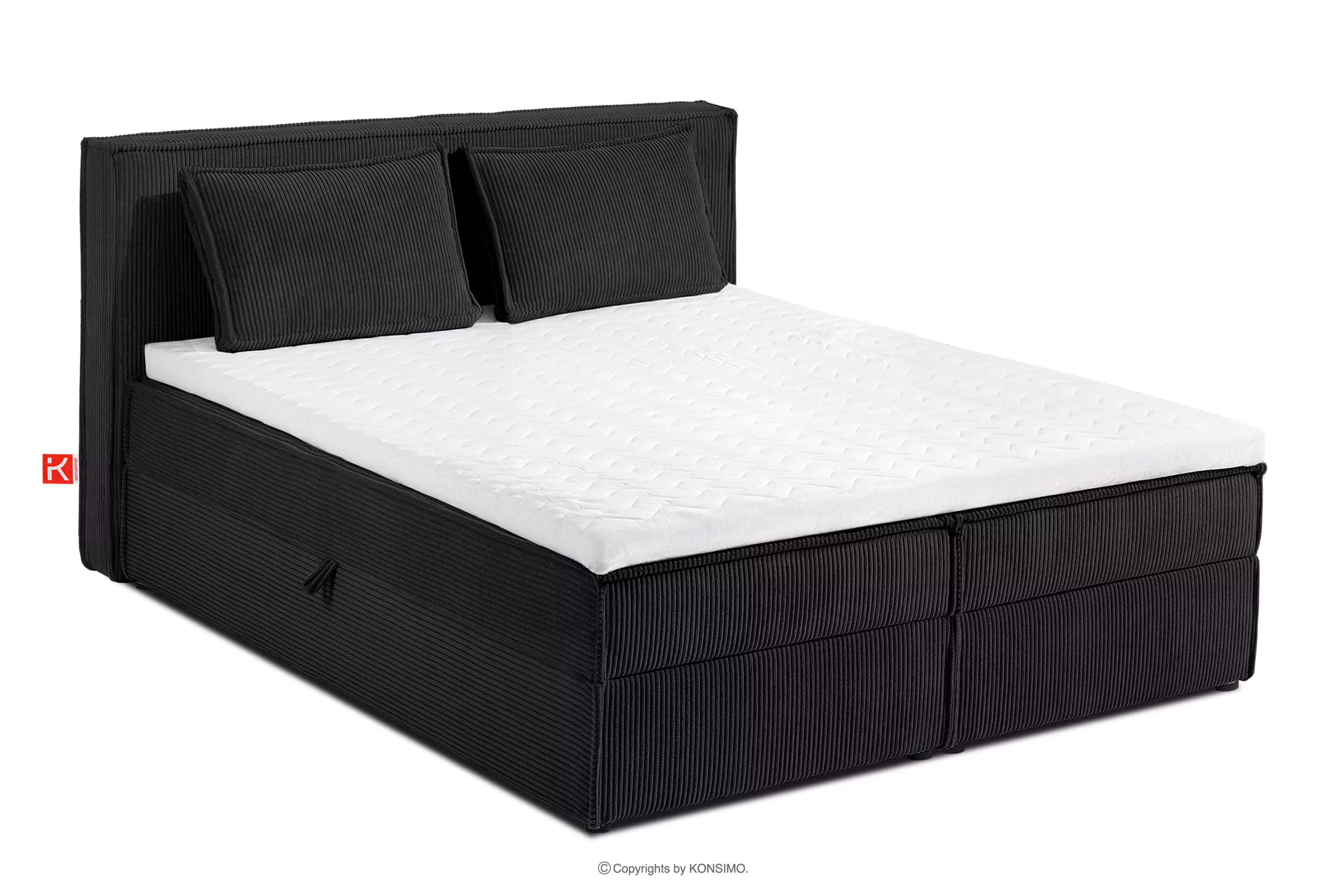 Łóżko kontynentalne z toperem dwuosobowe 140 cm w tkaninie sztruks czarny ROTI