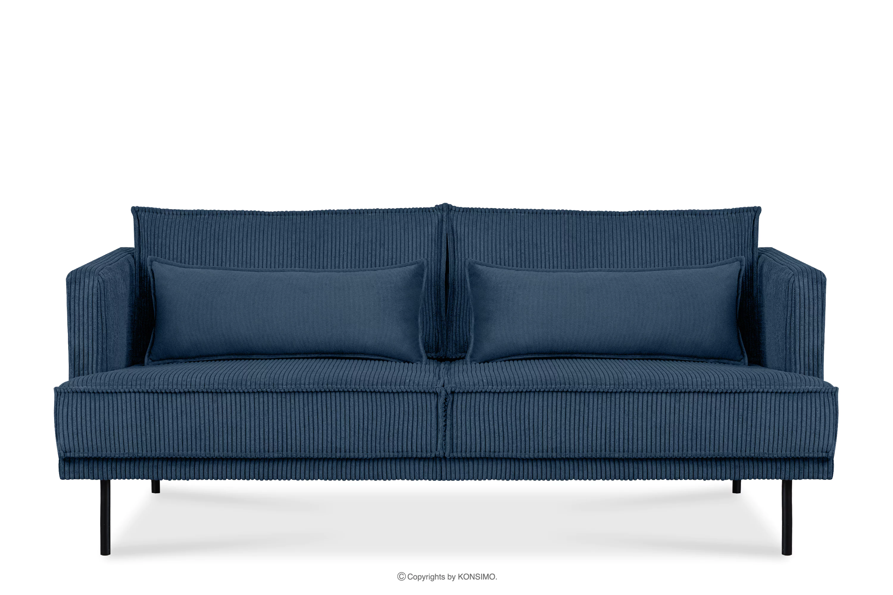 Sofa 3 osobowa w tkaninie sztruks z poduszkami welur granatowy GANZO