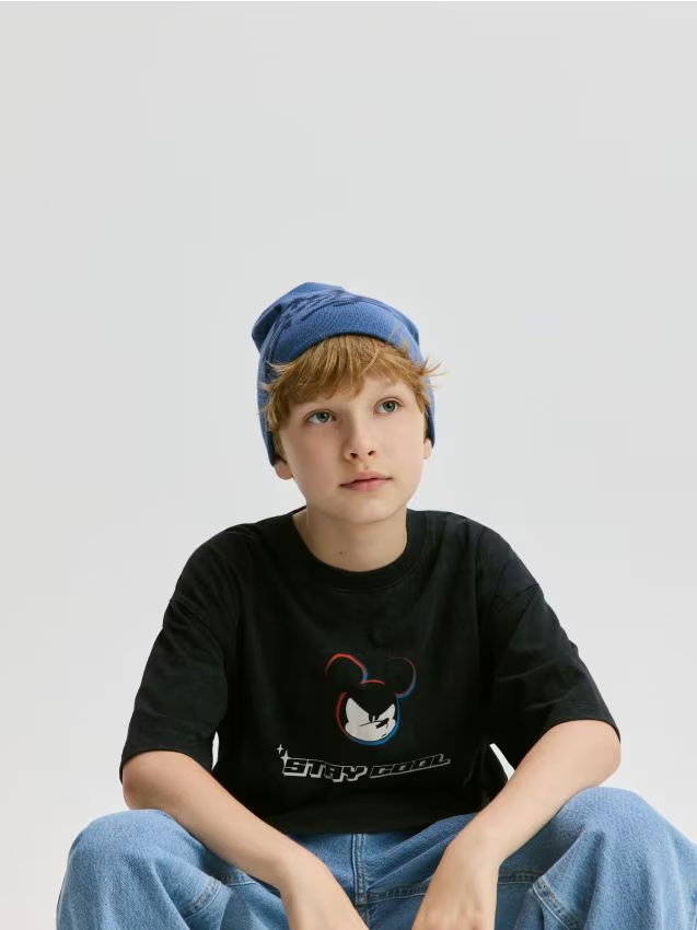 Reserved - Bawełniany t-shirt Mickey Mouse - czarny