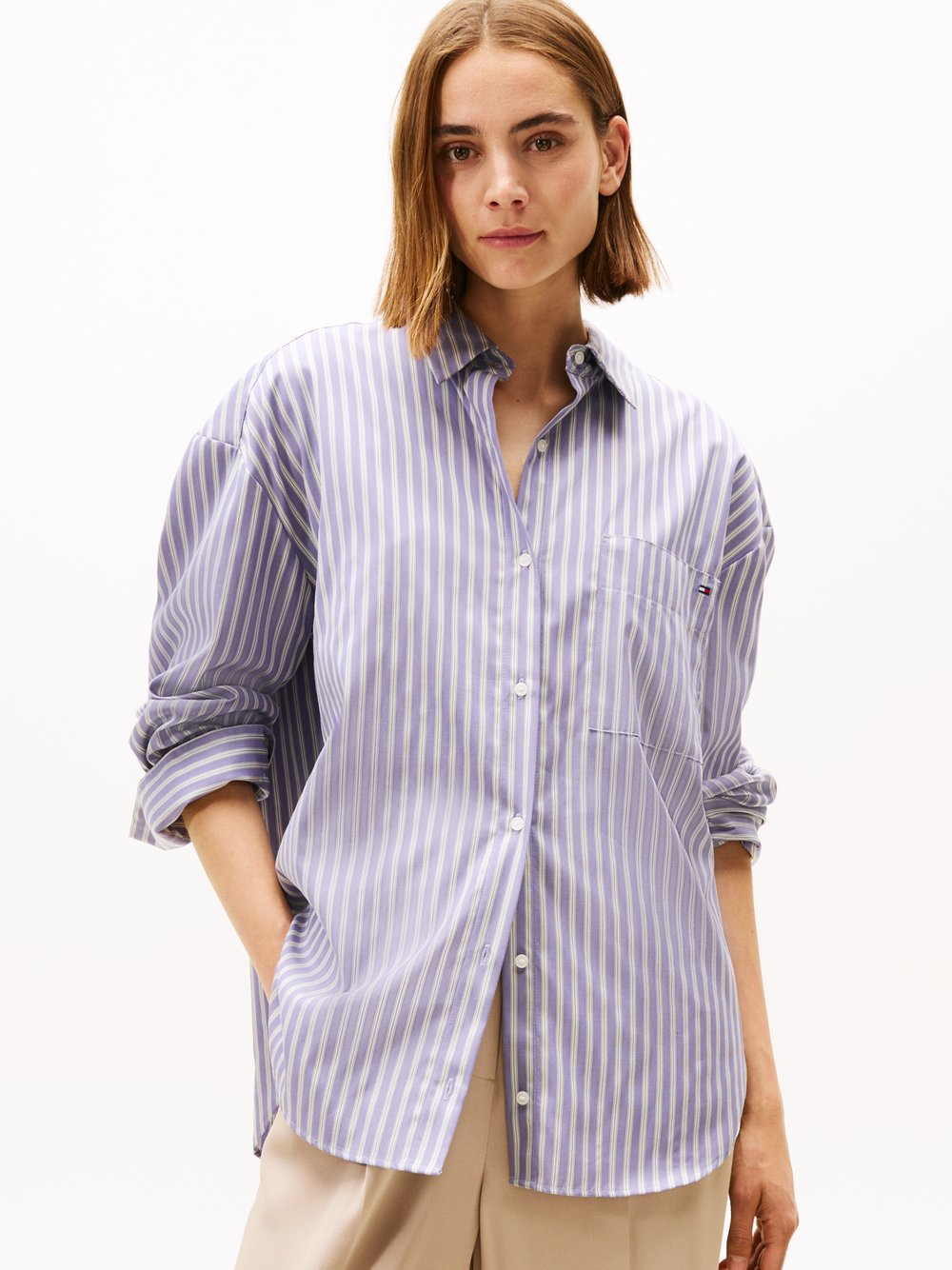 Tommy Hilfiger Damska bluzka koszulowa Kobiety Bawełna lila|szary, 36