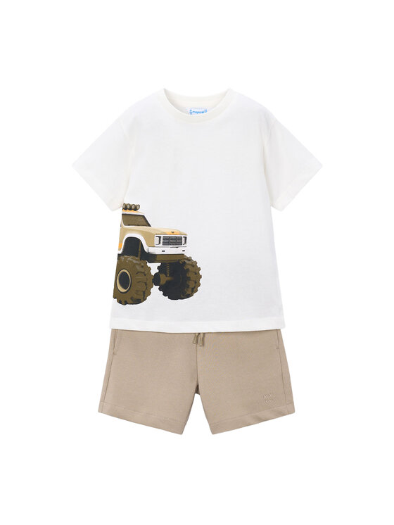 Mayoral Komplet t-shirt i spodenki 3605 Beżowy Regular Fit