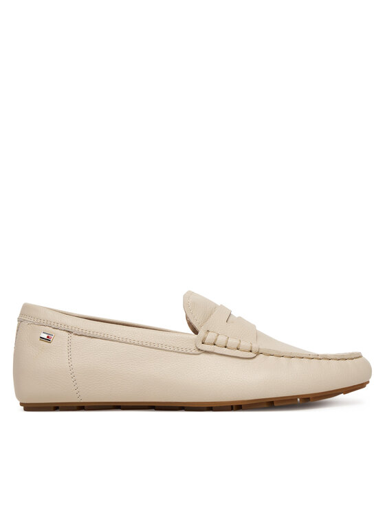 Tommy Hilfiger Mokasyny Flag Leather Driver Loafer FW0FW09350 Écru