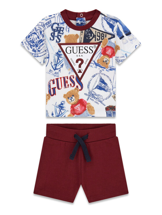 Guess Komplet t-shirt i spodenki I6RG08 K8HM4 Bordowy Regular Fit