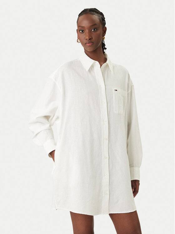 Tommy Jeans Sukienka koszulowa DW0DW22344 Biały Relaxed Fit
