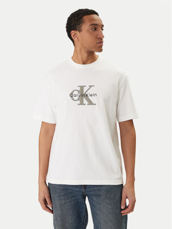 Calvin Klein Jeans T-Shirt Monologo Graphic LV04RE815G Biały Regular Fit