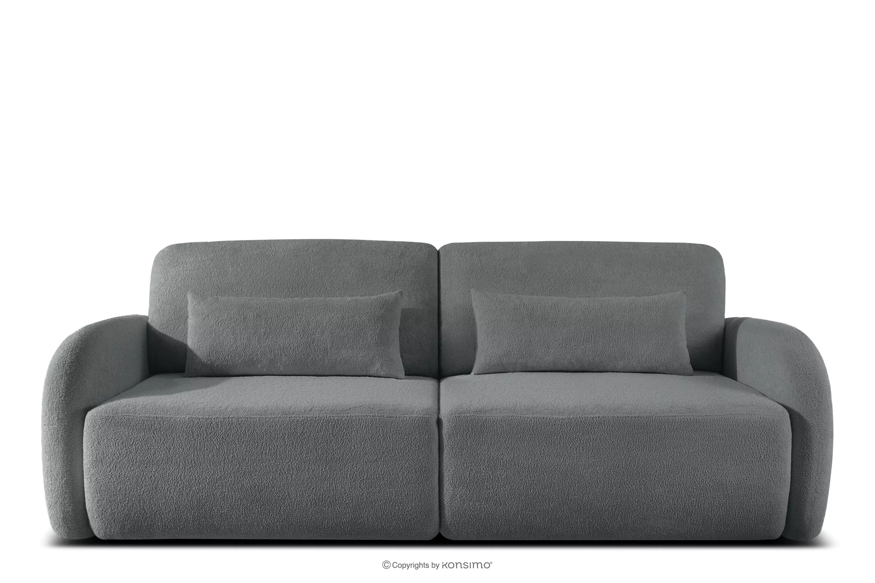 Sofa rozkładana trzyosobowa zaokrąglona w tkaninie shaggy stalowy CALICO