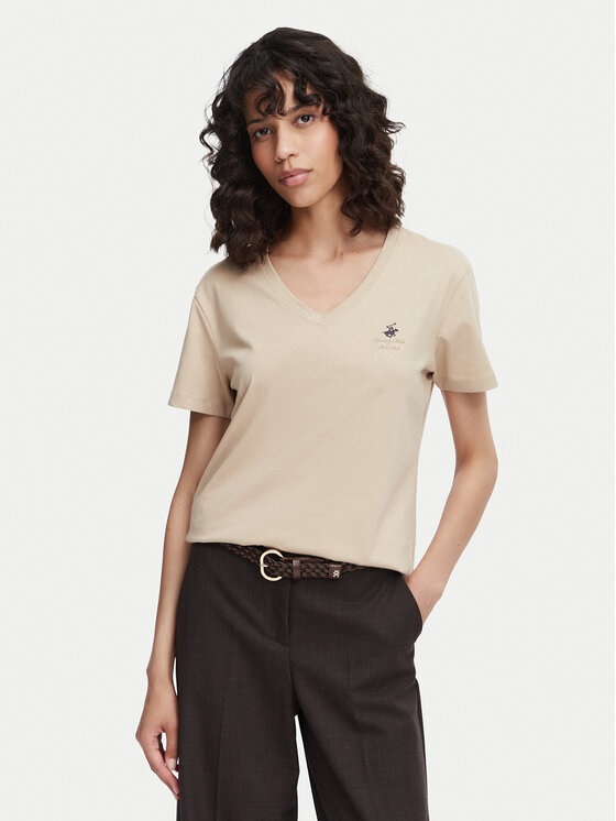 Beverly Hills Polo Club T-Shirt P-SS26W-TS516518 Beżowy Regular Fit