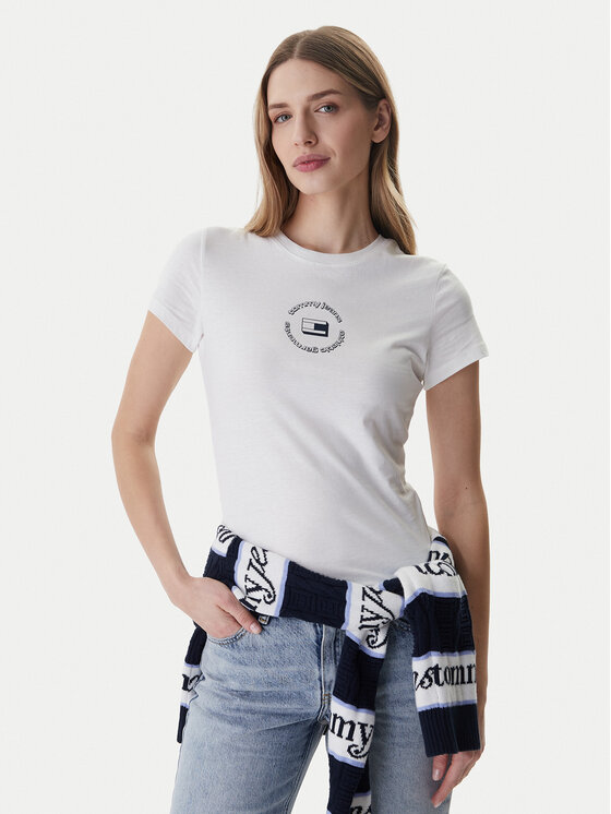 Tommy Jeans T-Shirt DW0DW22273 Biały Slim Fit