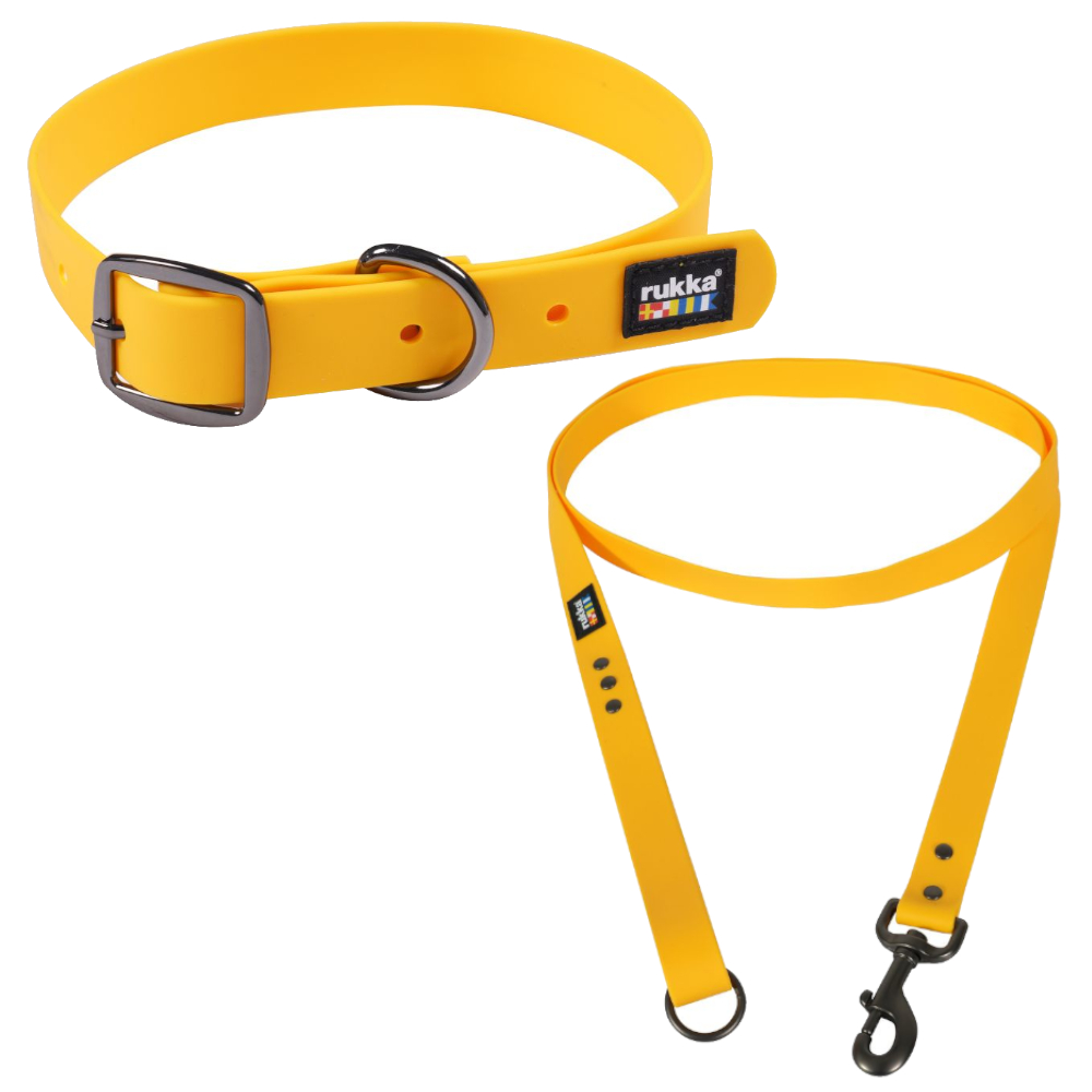 Komplet Rukka Biodipro żółty, obroża + smycz - Obroża, żółta, rozmiar L: obwód szyi 45-55 cm + smycz, żółty M