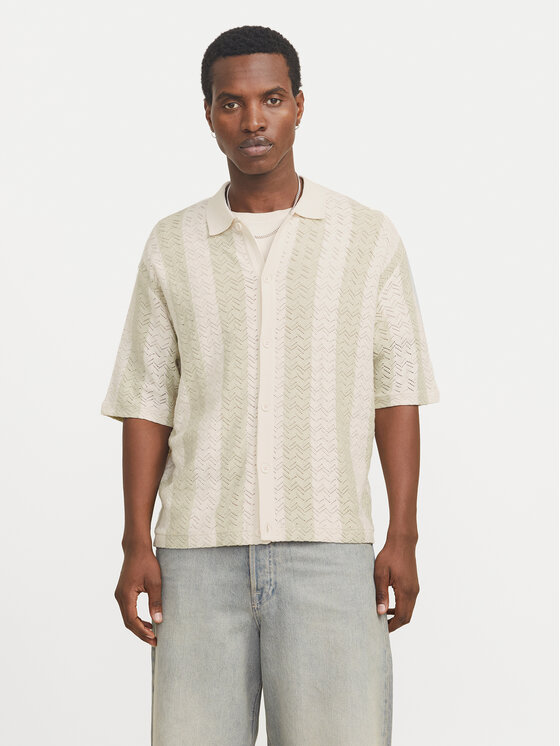 Jack & Jones Koszula Tyler 12272863 Écru Loose Fit