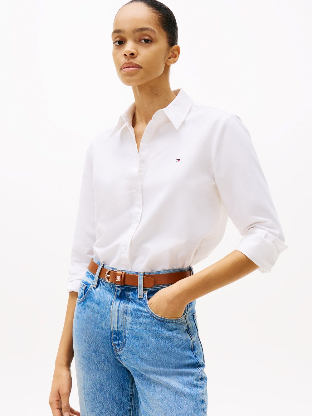 Tommy Hilfiger Damska bluzka koszulowa Oxford Kobiety Bawełna biały, 36