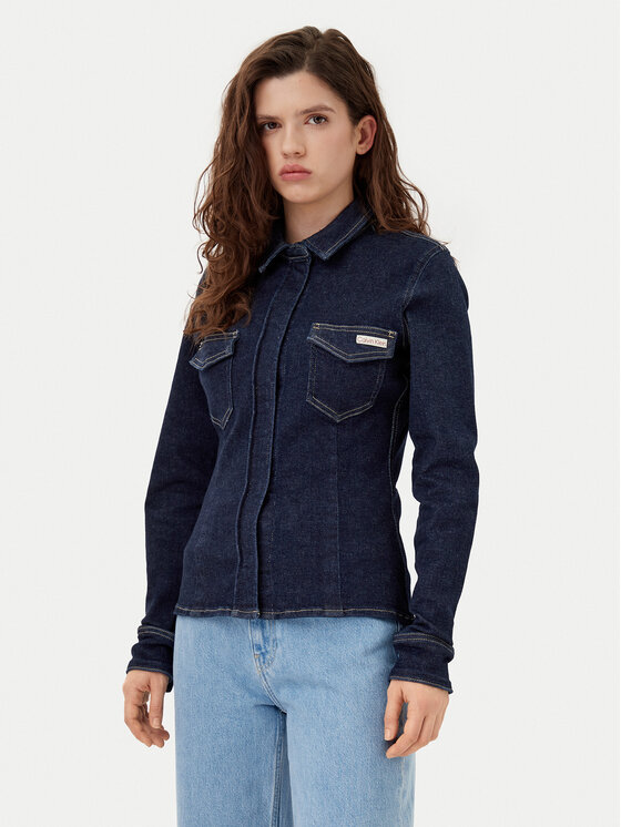 Calvin Klein Jeans Koszula jeansowa Lean J20J224539 Granatowy Regular Fit