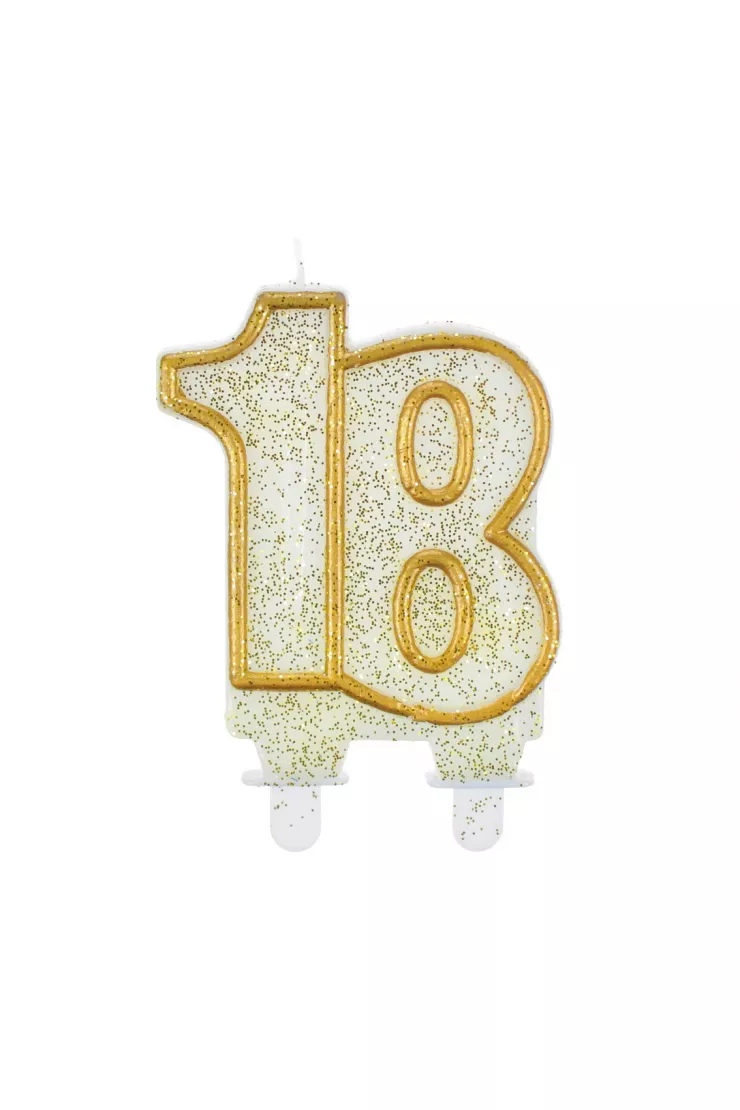 Świeczka cyferka 18, złoty kontur