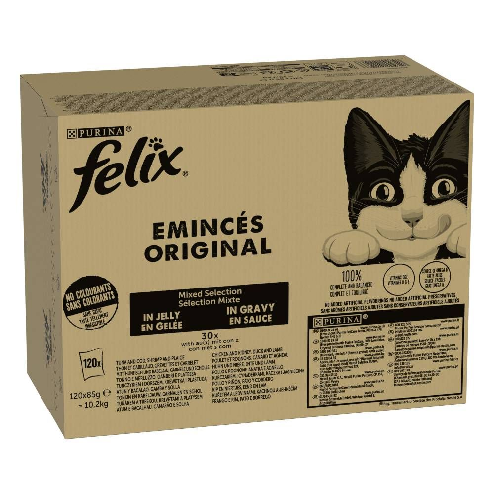 Megapakiet Felix Classic, saszetki w galarecie lub w sosie, 120 x 85 g - Pakiet mięsno-rybny (4 warianty smakowe)