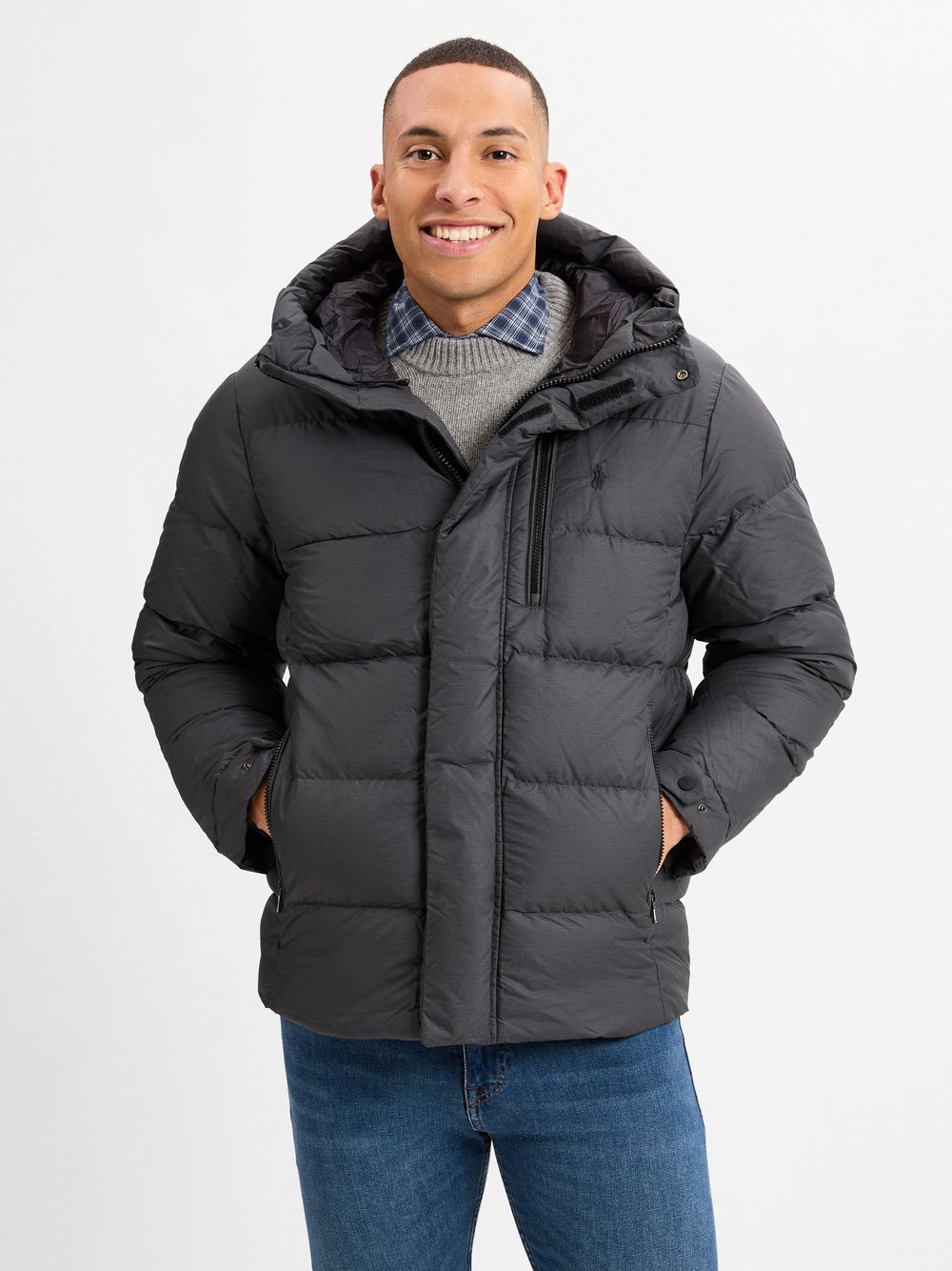 Polo Ralph Lauren Męska kurtka puchowa Mężczyźni Sztuczne włókno szary, L