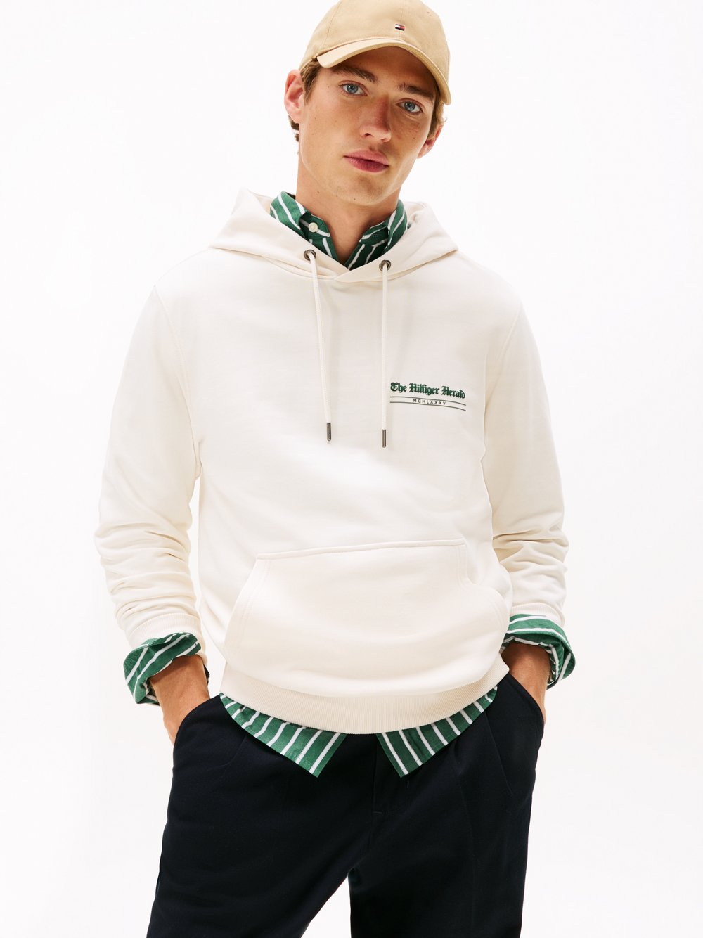 Tommy Hilfiger Męski sweter z kapturem Mężczyźni Materiał dresowy biały, XXL
