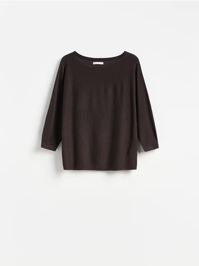 Reserved - Gładki sweter z wiskozą - ciemnobrązowy