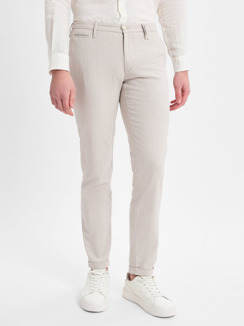 Alberto Męskie spodnie materiałowe - ROB Linen Stripe slim fit Mężczyźni Bawełna beżowy|szary, 36-32