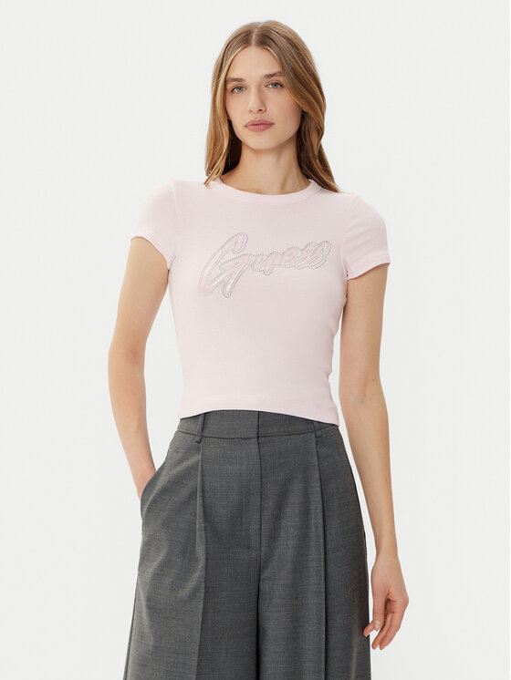 Guess T-Shirt W5RI68KA0H1 Różowy Slim Fit