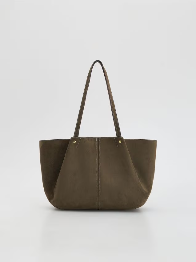 Reserved - Torebka shopper z imitacji zamszu - oliwkowy