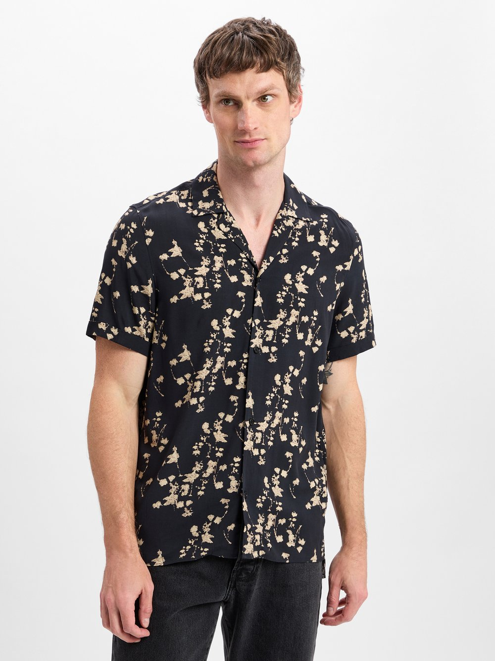 Drykorn Męska koszula casual - Bijan_2 Mężczyźni Regular Fit wiskoza czarny|beżowy, XL