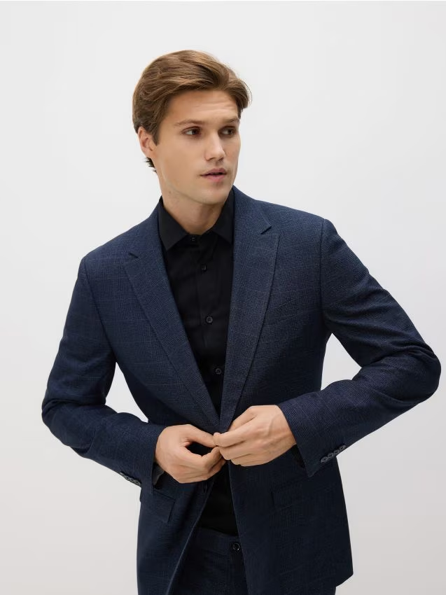 Reserved - Marynarka slim fit z domieszką wiskozy - granatowy
