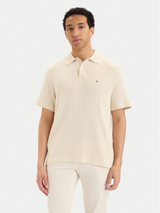 Tommy Hilfiger Polo MW0MW42770 Kremowy Regular Fit