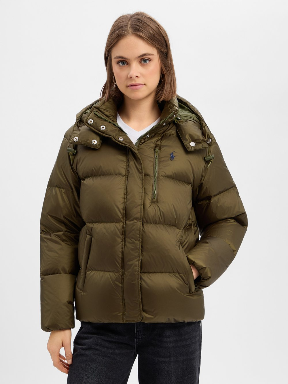 Polo Ralph Lauren Damska kurtka puchowa Kobiety Sztuczne włókno zielony, M