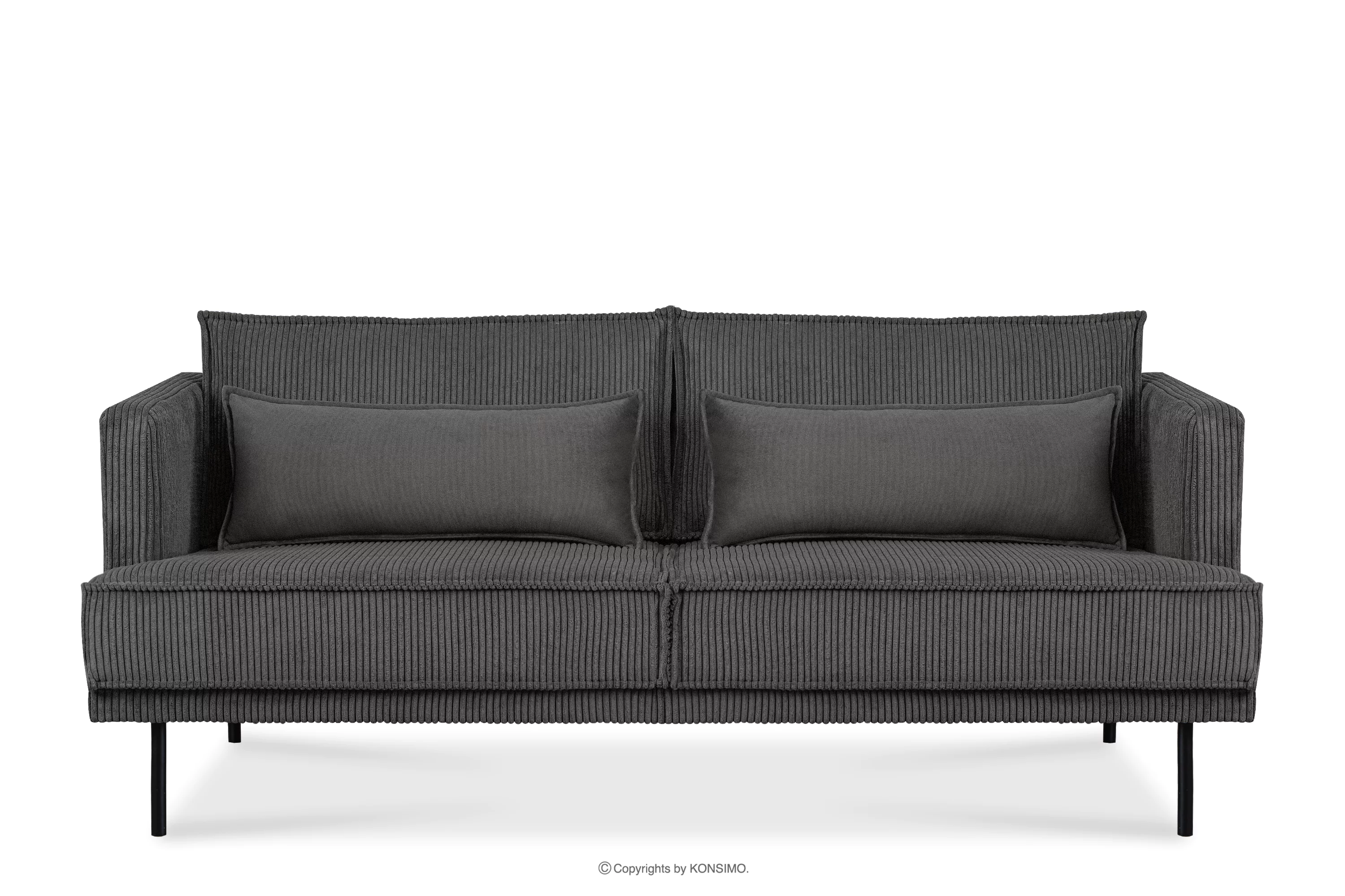 Sofa 3 osobowa w tkaninie sztruks z poduszkami welur szary GANZO