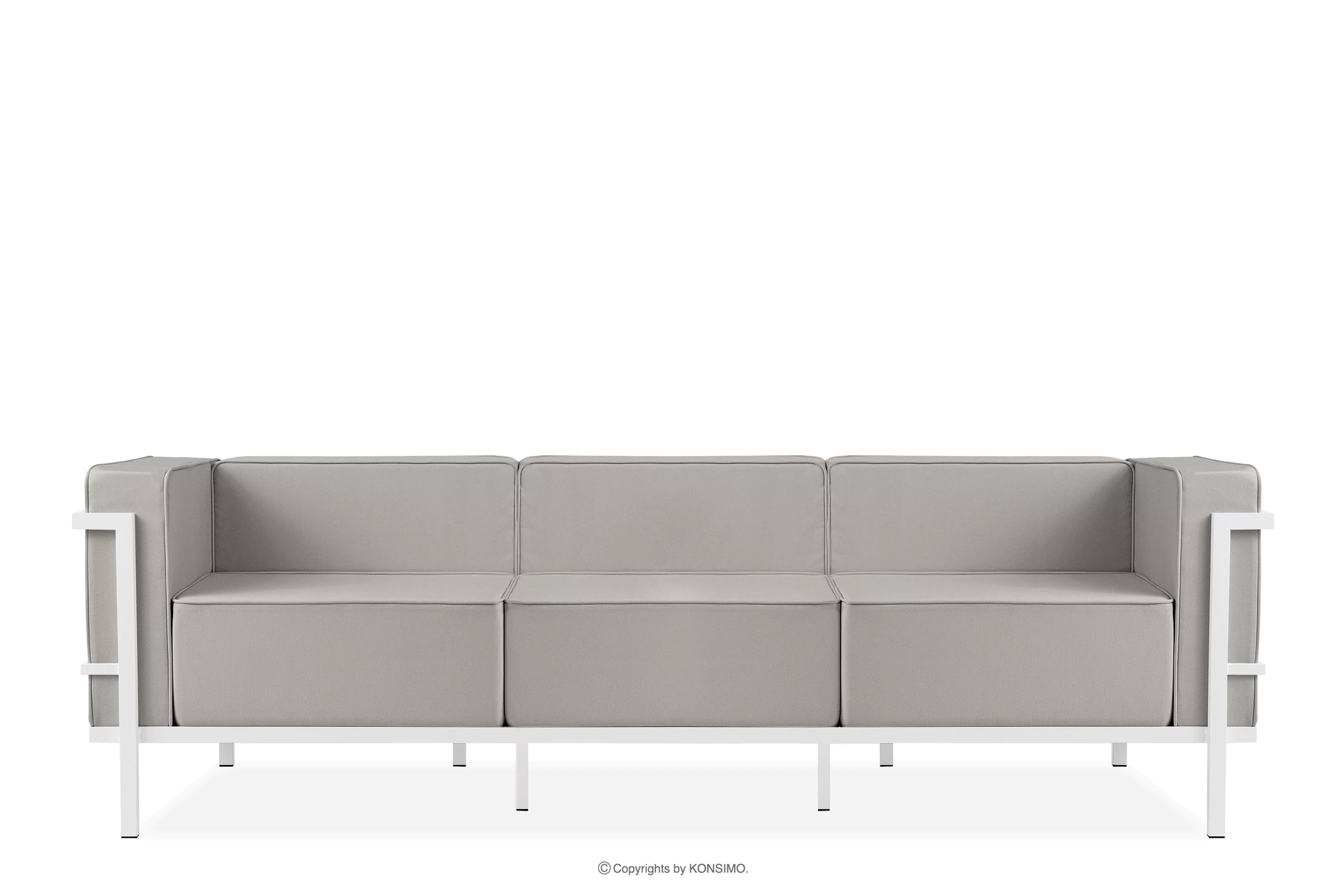 Nowoczesna sofa ogrodowa 3 na metalowych nóżkach biały/jasny szary TRIGLO