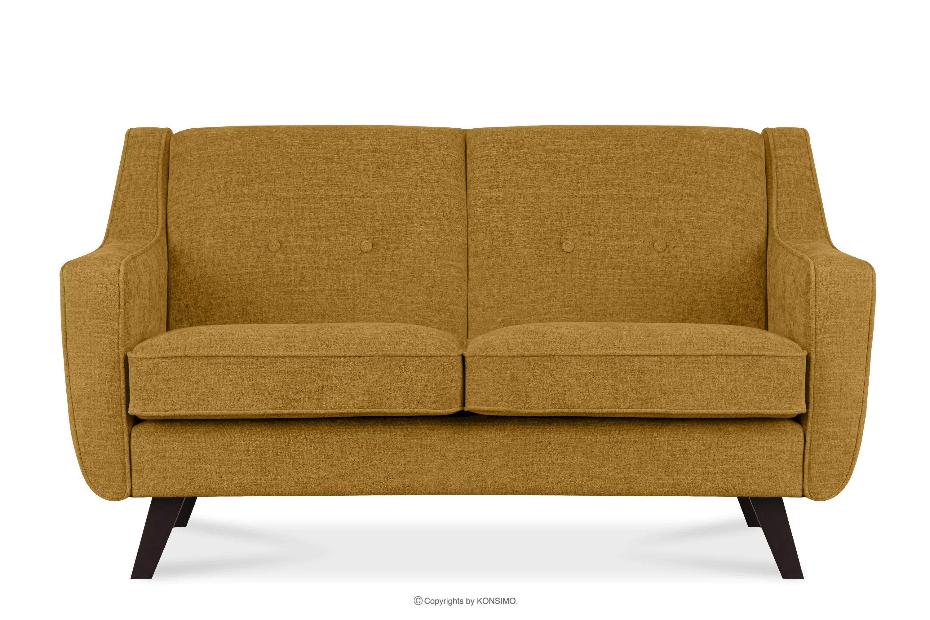 Sofa dwuosobowa do salonu w tkaninie plecionej żółty TERSO