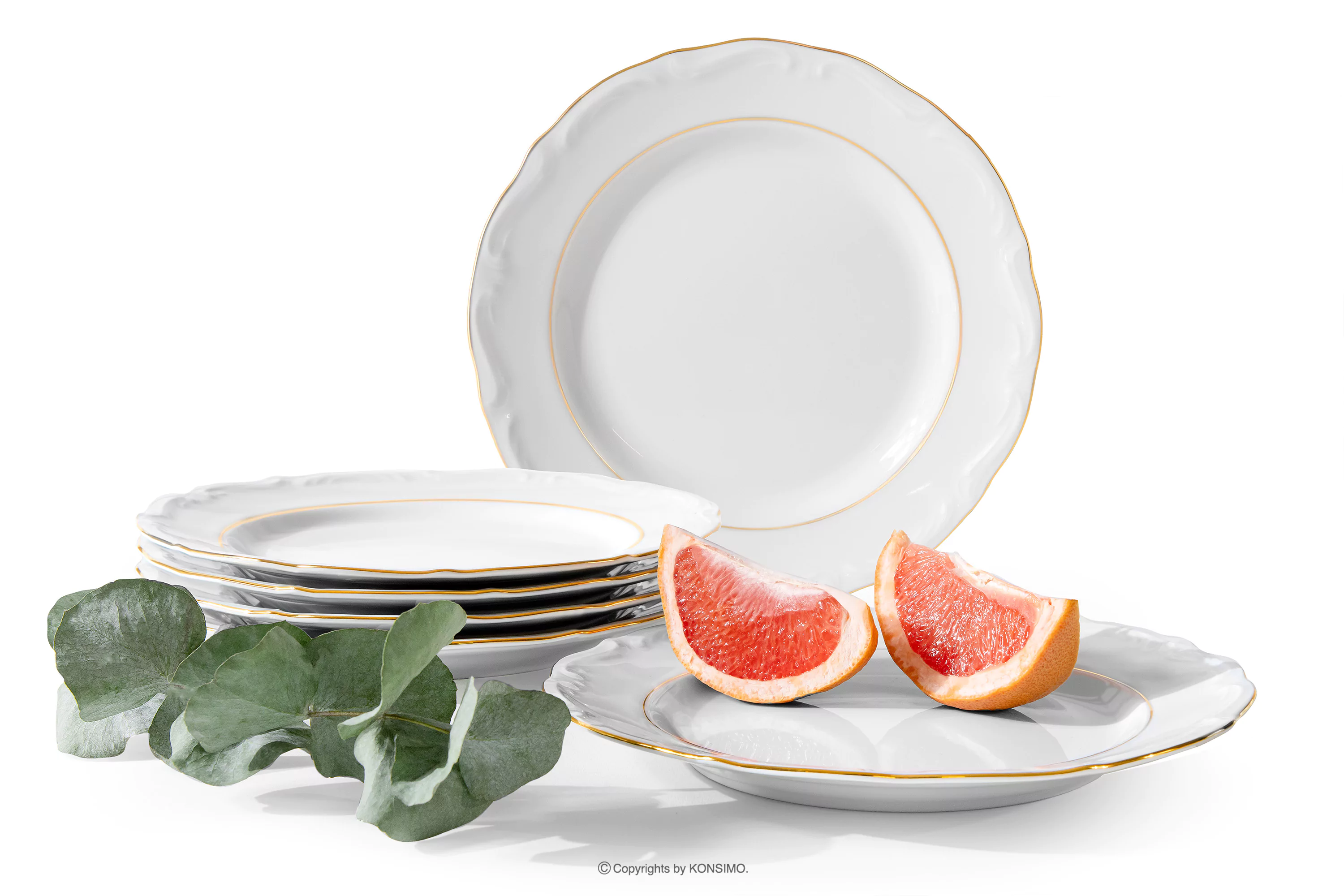 Talerz obiadowy 6 szt. klasyczny z porcelany biały/złota linia MARIA TERESA ZŁOTA LINIA