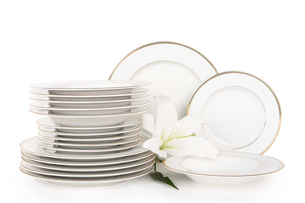 Serwis obiadowy polska porcelana 6 os. 18 elementów biały /złoty wzór NEW HOLLIS GOLD