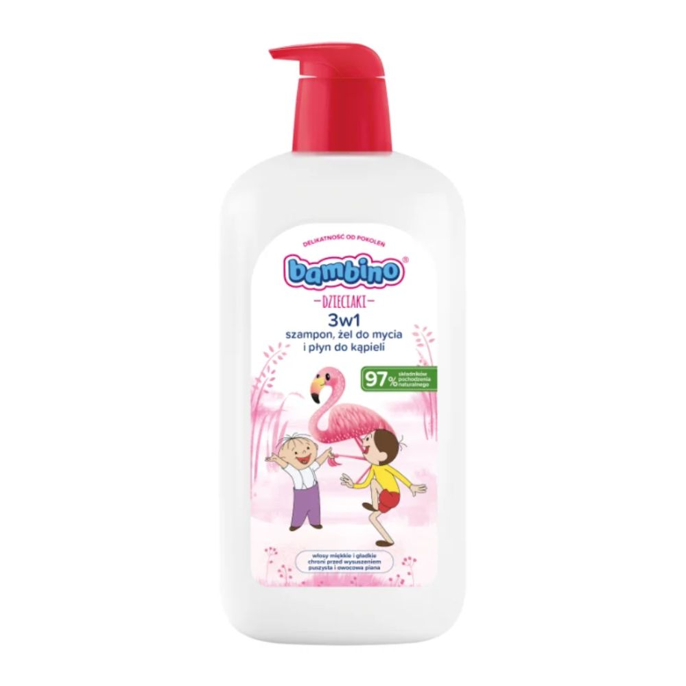 Bambino Dzieciaki Flamingi Szampon żel i płyn do mycia ciała i włosów 3w1 1000 ml