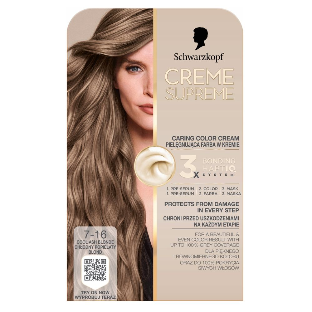 Schwarzkopf Creme Supreme farba 7-16 chłodny popielaty blond