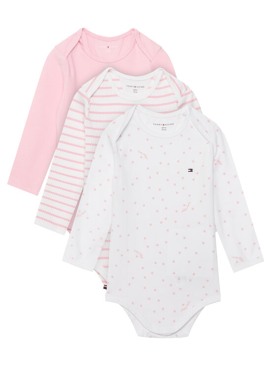 Tommy Hilfiger Komplet body dziecięcych 3 Pack Seasonal Body Ls Giftbox KN0KN02254 Różowy jasny
