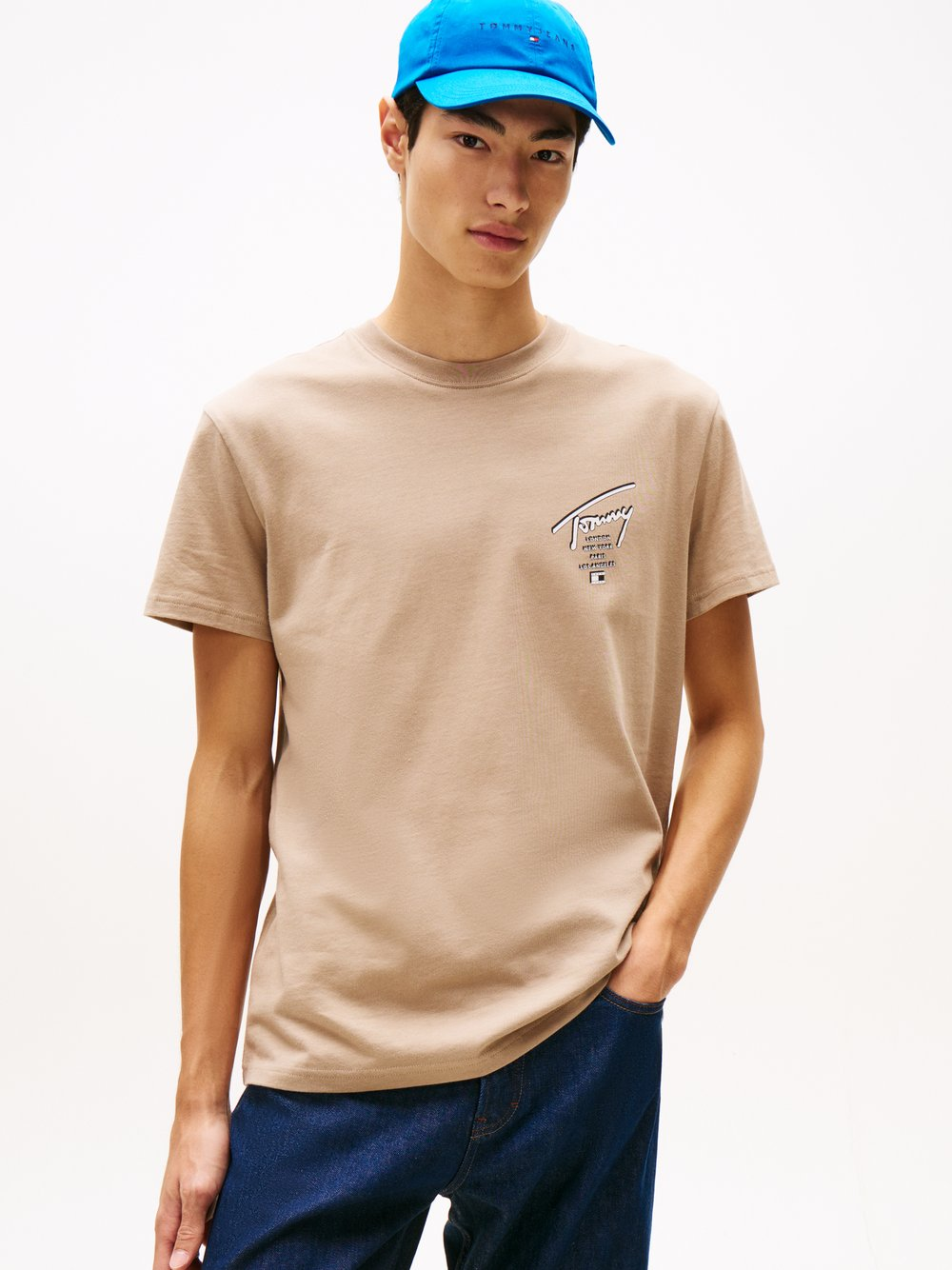 Tommy Jeans Koszulka męska Mężczyźni Bawełna beżowy, XL