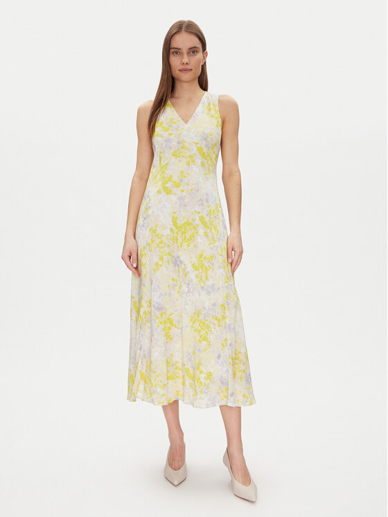 Calvin Klein Sukienka letnia Print Abstract Ecovero Vn Dress LV044B059G Żółty Regular Fit