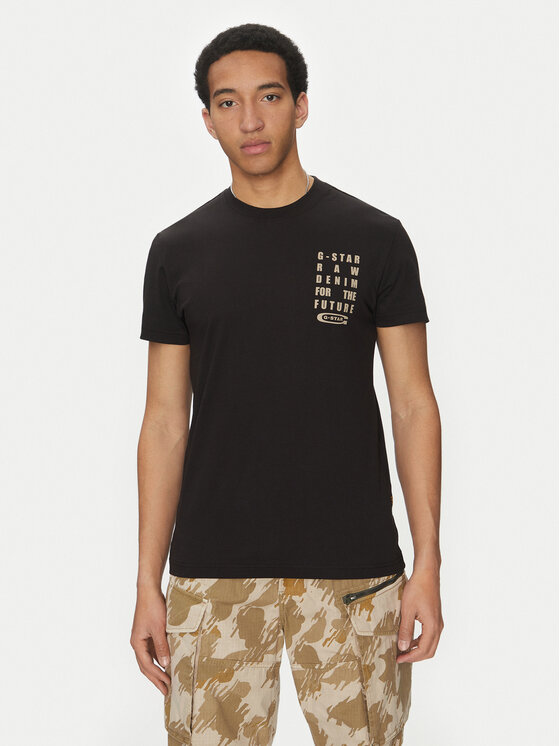 G-Star Raw T-Shirt Text Chest D25968-C506 6057 Zielony Regular Fit