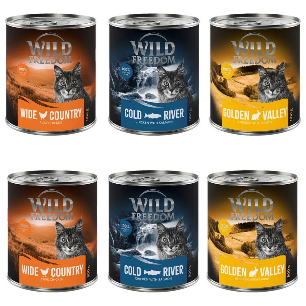 Korzystny pakiet Wild Freedom Adult, 12 x 800 g - bezzbożowa receptura - Pakiet mieszany (Kurczak, łosoś, królik)