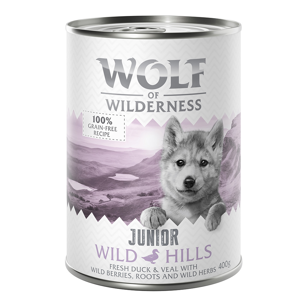 Korzystny pakiet Little Wolf of Wilderness Junior, 12 x 400 g - Wild Hills Little, kaczka i cielęcina