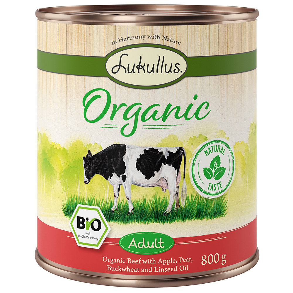 Lukullus Organic Adult, wołowina z jabłkiem (bez glutenu) - 6 x 800 g