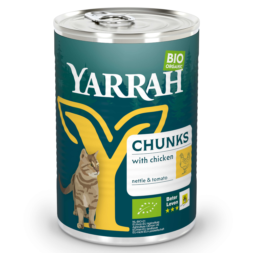 Yarrah Bio Chunks, 6 x 405 g  - Biokurczak z biopokrzywą i biopomidorami w sosie