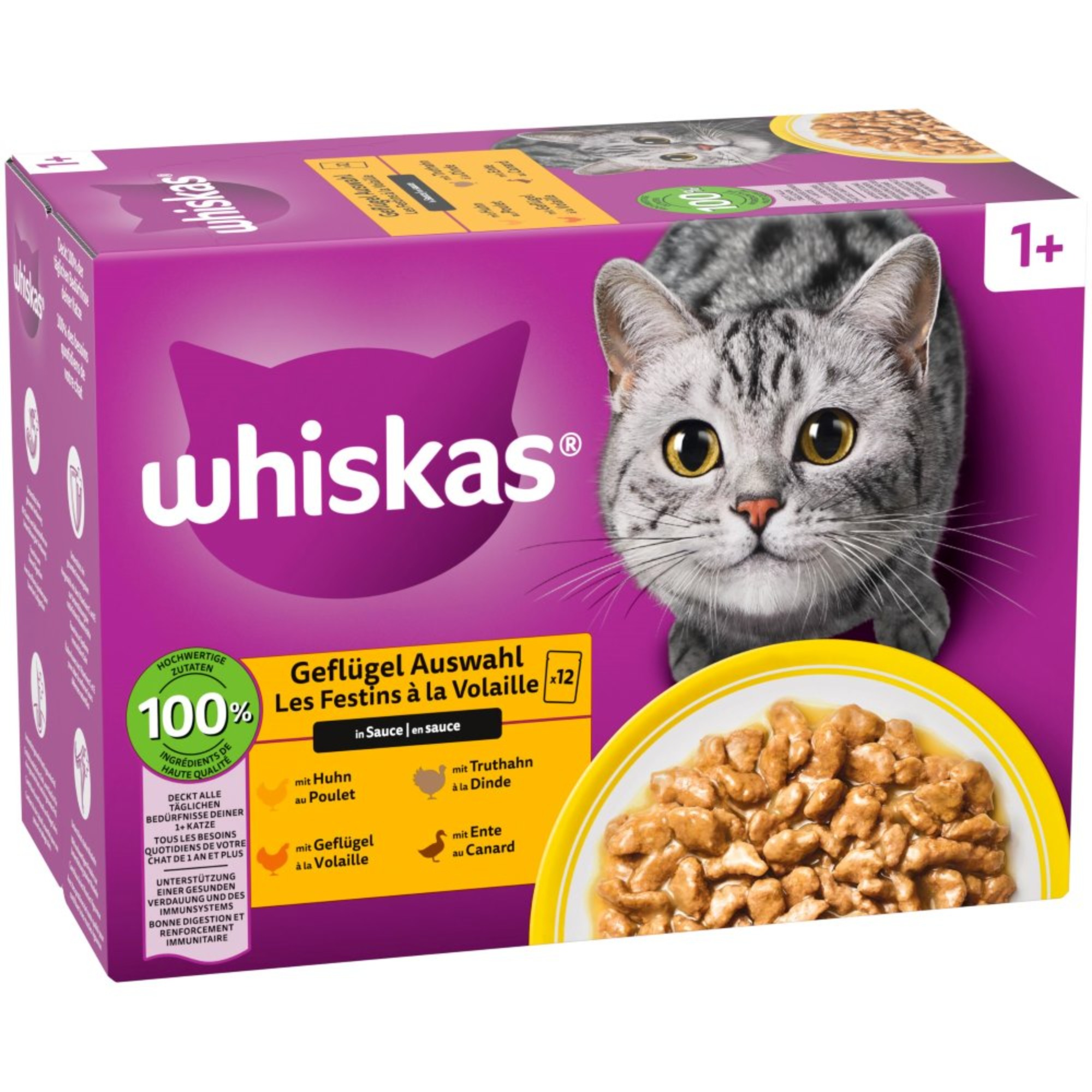 Pakiet mieszany Whiskas 1+ Adult, saszetki, 12 x 85 g - Wybór dań drobiowych w sosie